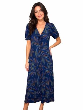 Les Serein Blue Floral Stretch Midi Dress Size Large